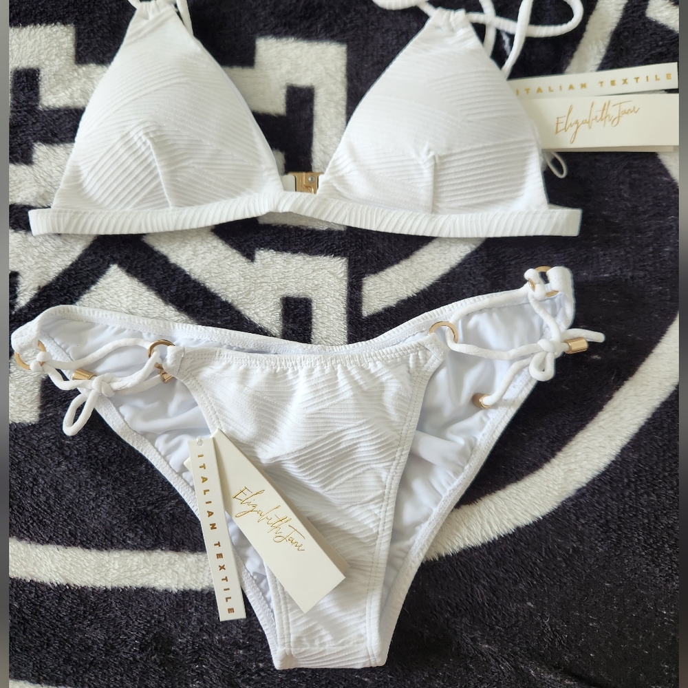 White triangle bikini top with bottom.
